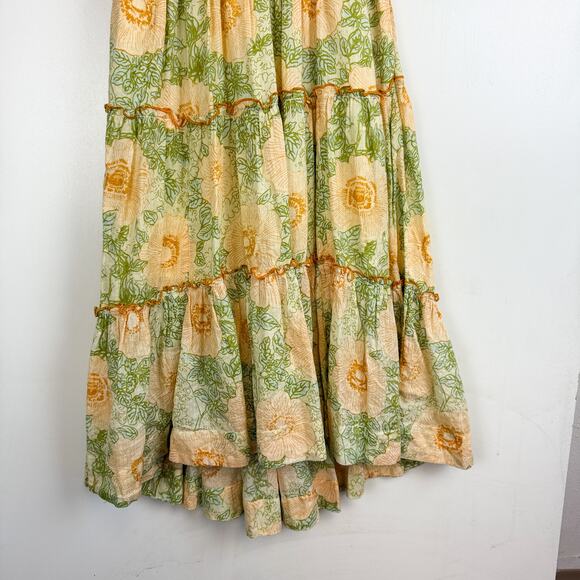 NWT Free People Adriel Midi Shirred Dress Floral Yellow Green $168 - S - Picture 2 of 10